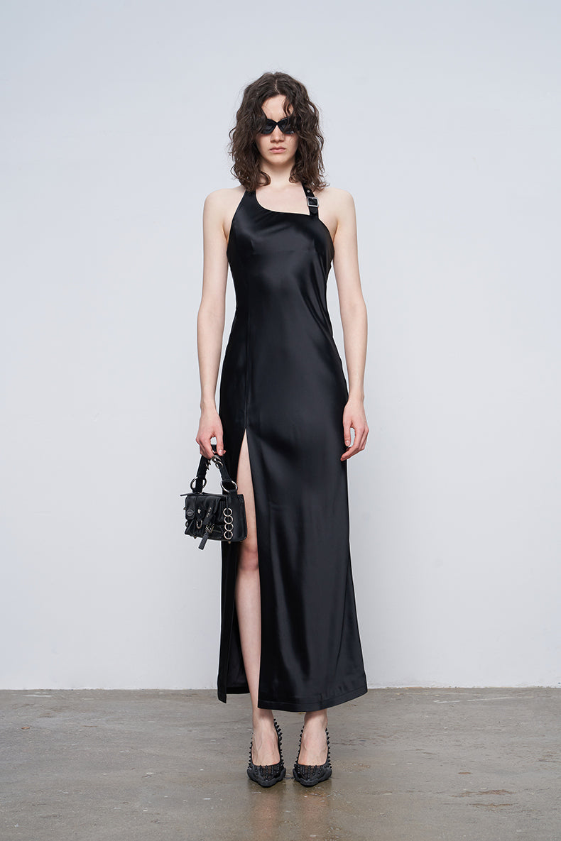ANNAKIKI black acetic acid slit sleeveless dress-JORDAN