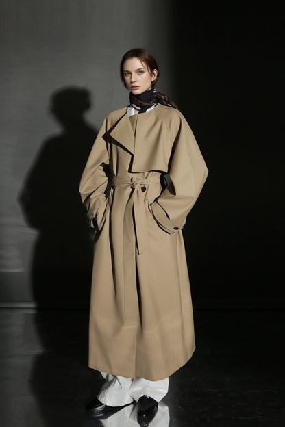 PIAOIN high-end wool relaxed round neck design old money windbreaker jacket -GINA