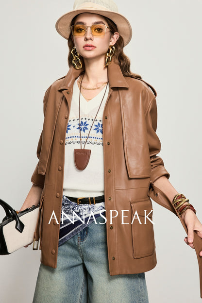 ANNASPEAK brand environmentally friendly leather silhouette jacket-LOXY.