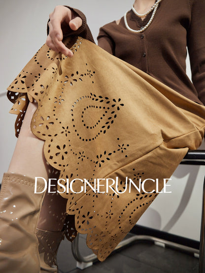 DGU|Floral Coffee Color New Hollow Design Versatile Slimming and Skirt - BLED.