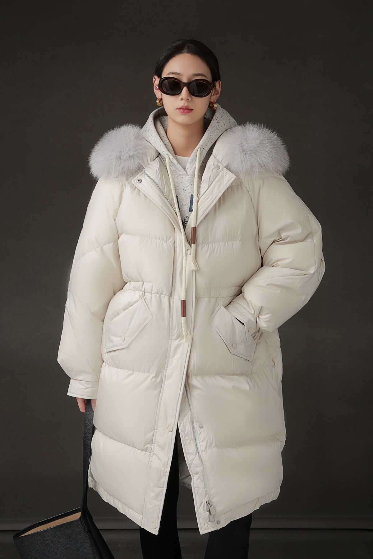 PIAOIN Korean Edition Casual Long Down Thickened Hooded Coat Versatile Jacket-TIA
