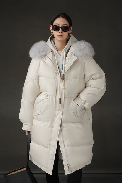 PIAOIN Korean Edition Casual Long Down Thickened Hooded Coat Versatile Jacket-TIA