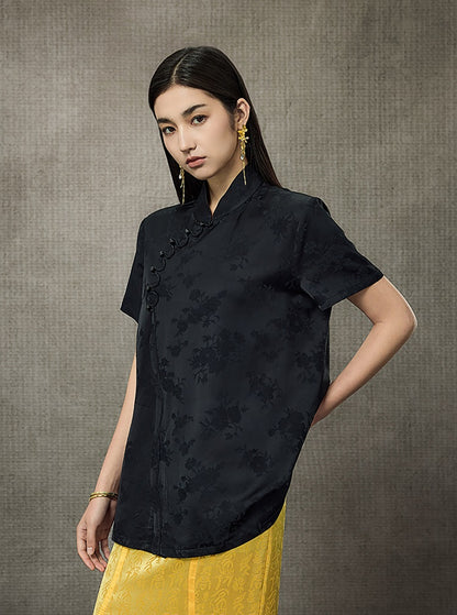 HECO Flower Branch Dark Pattern Short Sleeve Collar Shirt - CHANTS.