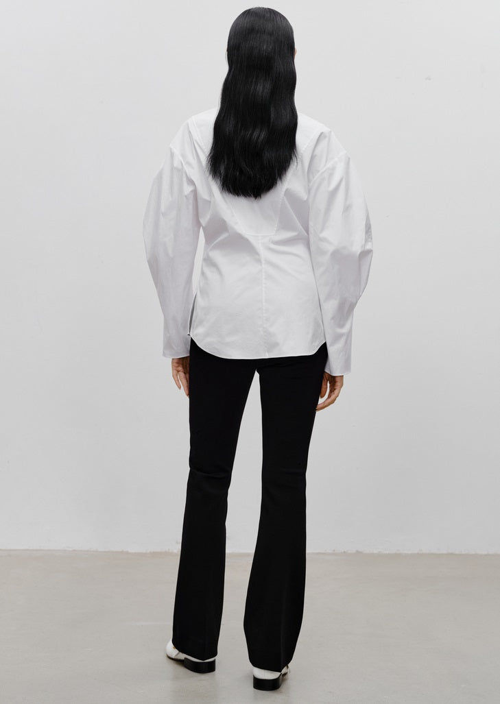 COMME MOI Lu Yan designer's new women's white cotton elastic V-neck commuter shirt - GIFTED.