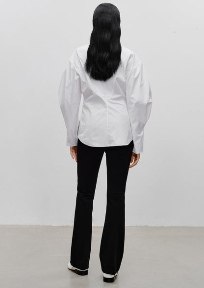 COMME MOI Lu Yan designer's new women's white cotton elastic V-neck commuter shirt - GIFTED.