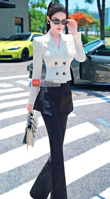 VJE  Dark Print Shape Culottes Two-Piece Suit Set- lLIAM.