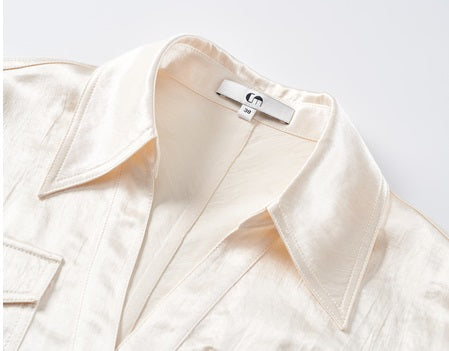 COMME MOI Lv Yan Designer Summer Acetate Texture V-Neck Waist Shirt - AYLA.