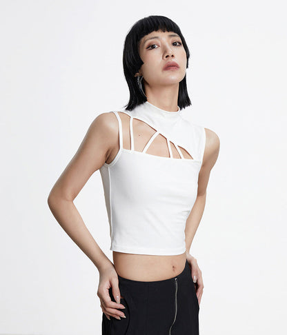 TINY IN triangle cut-out short tight women's summer vest-ASHAN