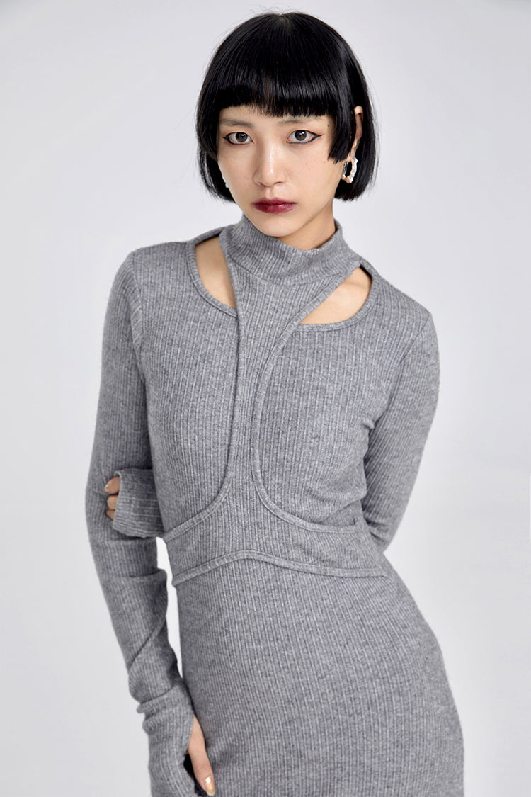 TINYIN slim swing maxi knit dress with cut-out stitching -KOKO