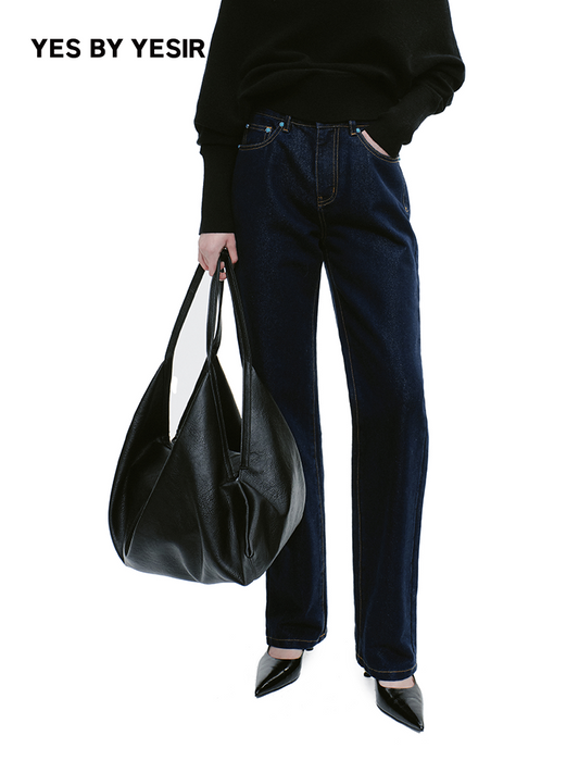 YES BY YESIR  double-waisted straight-leg jeans- ENOUGH.