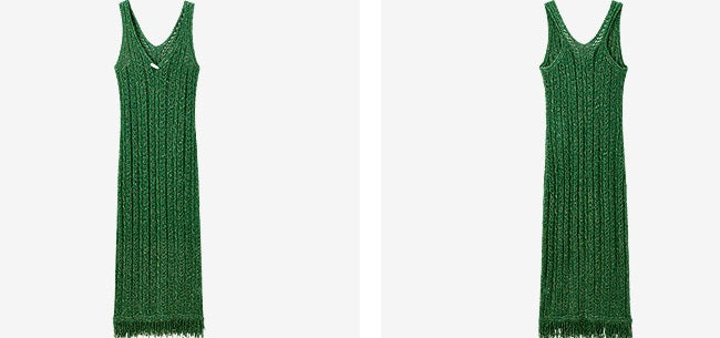 COMME MOI Lv Yan Designer Spring Women's V-Neck Sandwich Color Cutout Knit Dress - NATALIE.