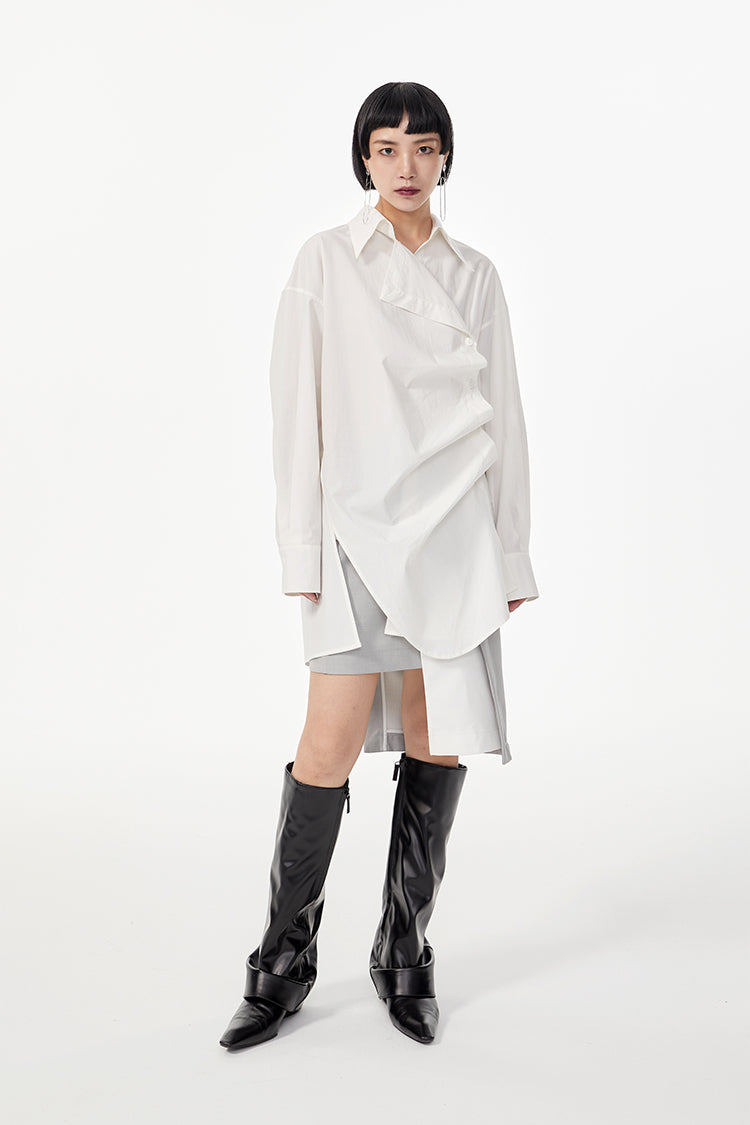 TINY IN curved hem layered gray black skirt -XANDER