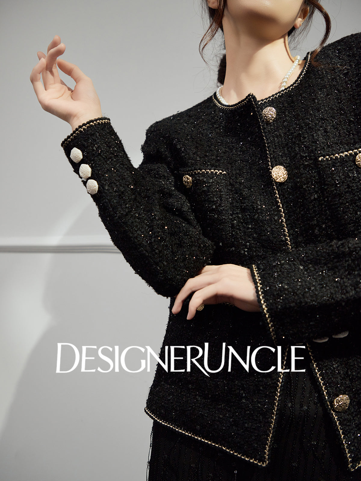 DGU "Gilded" black jacket small fragrance celebrity temperament commuter versatile top - Bobby.