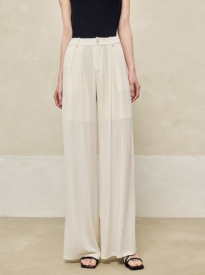 HECO 100% linen drape knitted casual wide-legged black white Pants Women - FINGER.