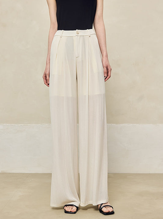 HECO 100% linen drape knitted casual wide-legged black white Pants Women - FINGER.