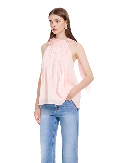 YES BY YESIR | Ye Qians Streamer Yarn Halterneck Top with Flowing Ribbon Detail- ELIORA.