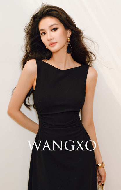 WANGXO | Boat Neck Cinched Waist & Flowing Umbrella Hem Dress  MARCELINE.