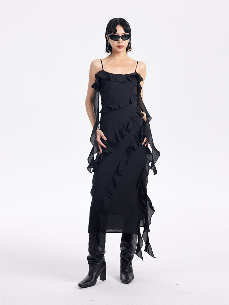 TINY IN ruffled side slit midi slip dress -KAKA