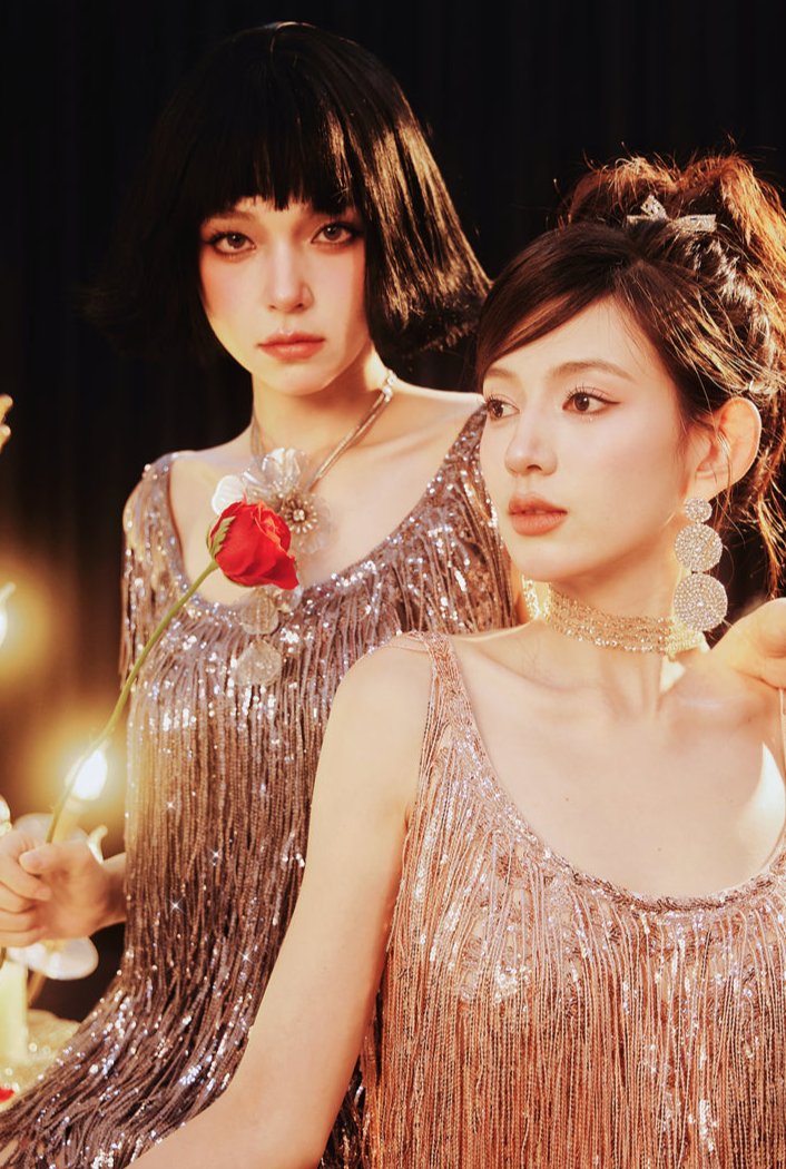 DOLLY Luxury U-Neck Star Light Tassel Sleeveless Backless Short Party Dress-PHEOBE