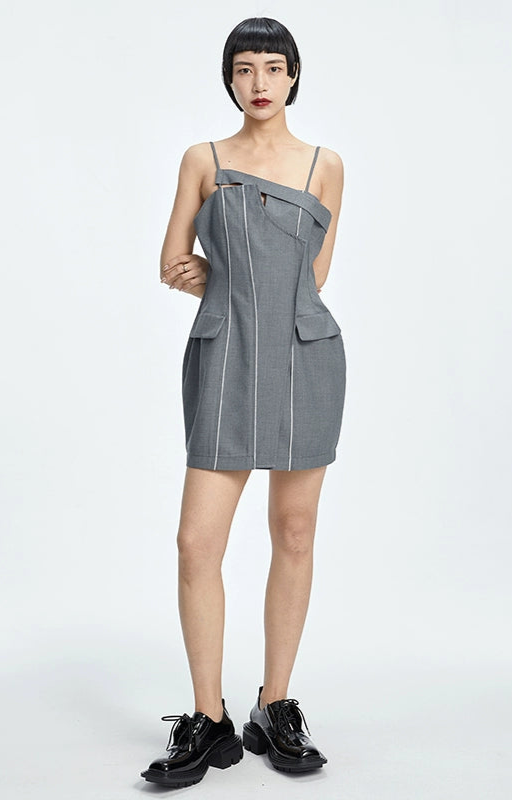 TINY IN curved waist irregular slip short Dress-JOJO