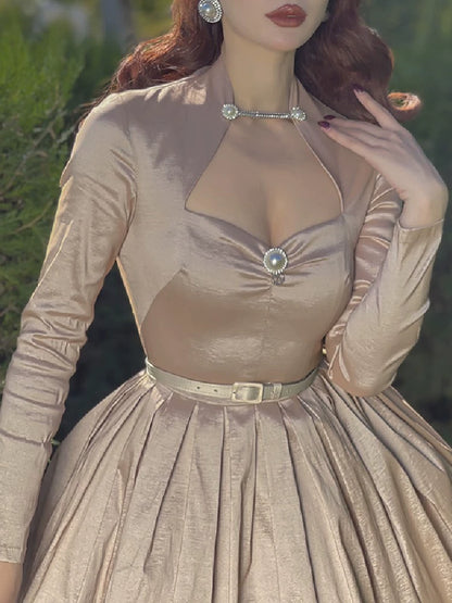 le palais vintage autumn and winter  flash diamond pearlescent long-sleeved slim tutu skirt-NINU