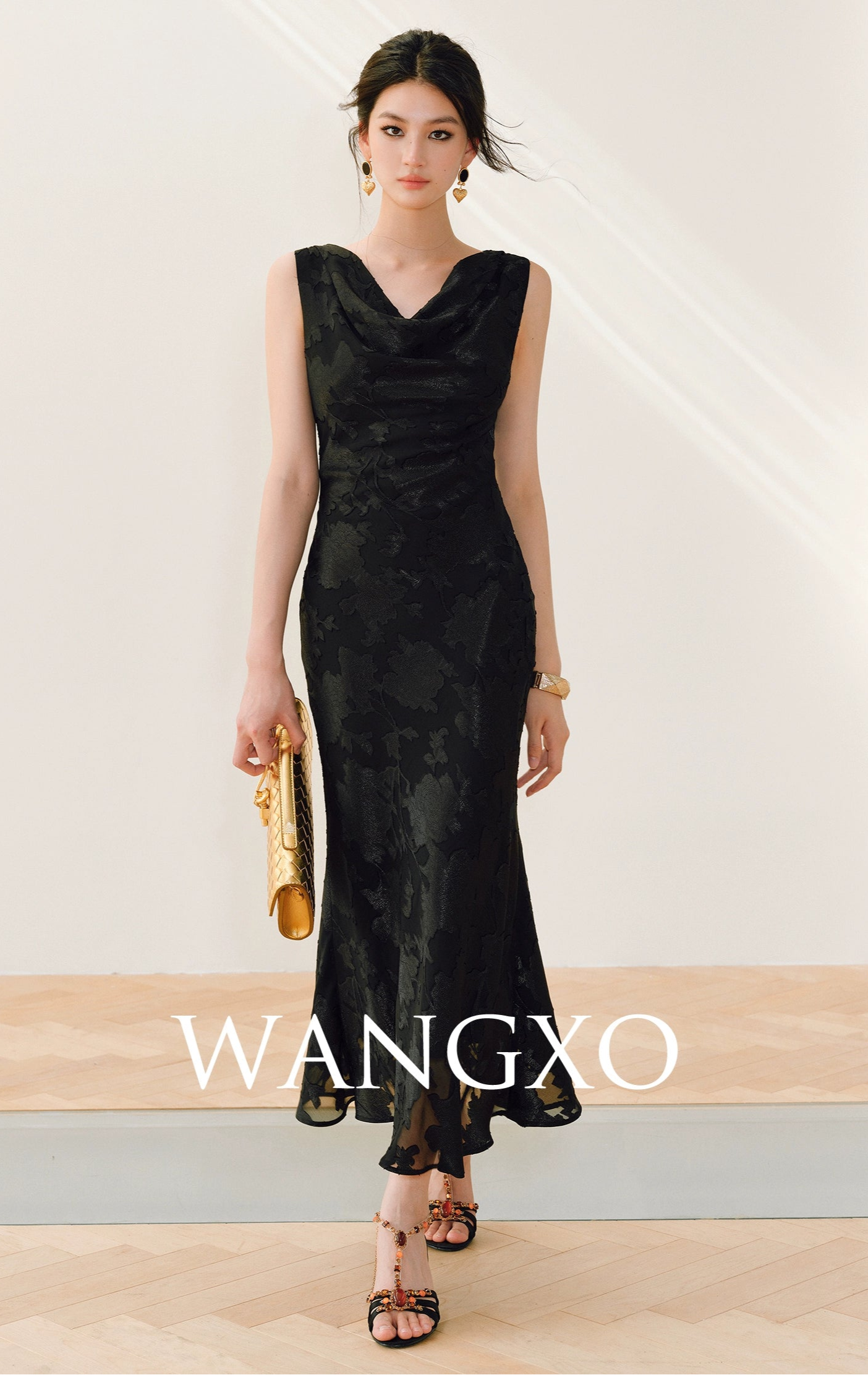 WANGXO |Swing Collar Long Fishtail Dress -CASSIANA.