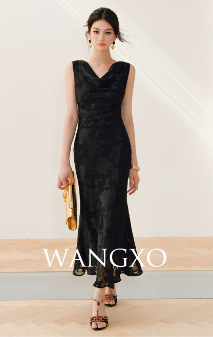 WANGXO |Swing Collar Long Fishtail Dress -CASSIANA.