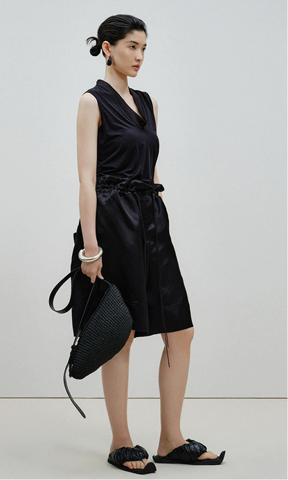 ZHUCHONGYUN Black Stand Up Collar Sleeveless Slim top--SHUN.
