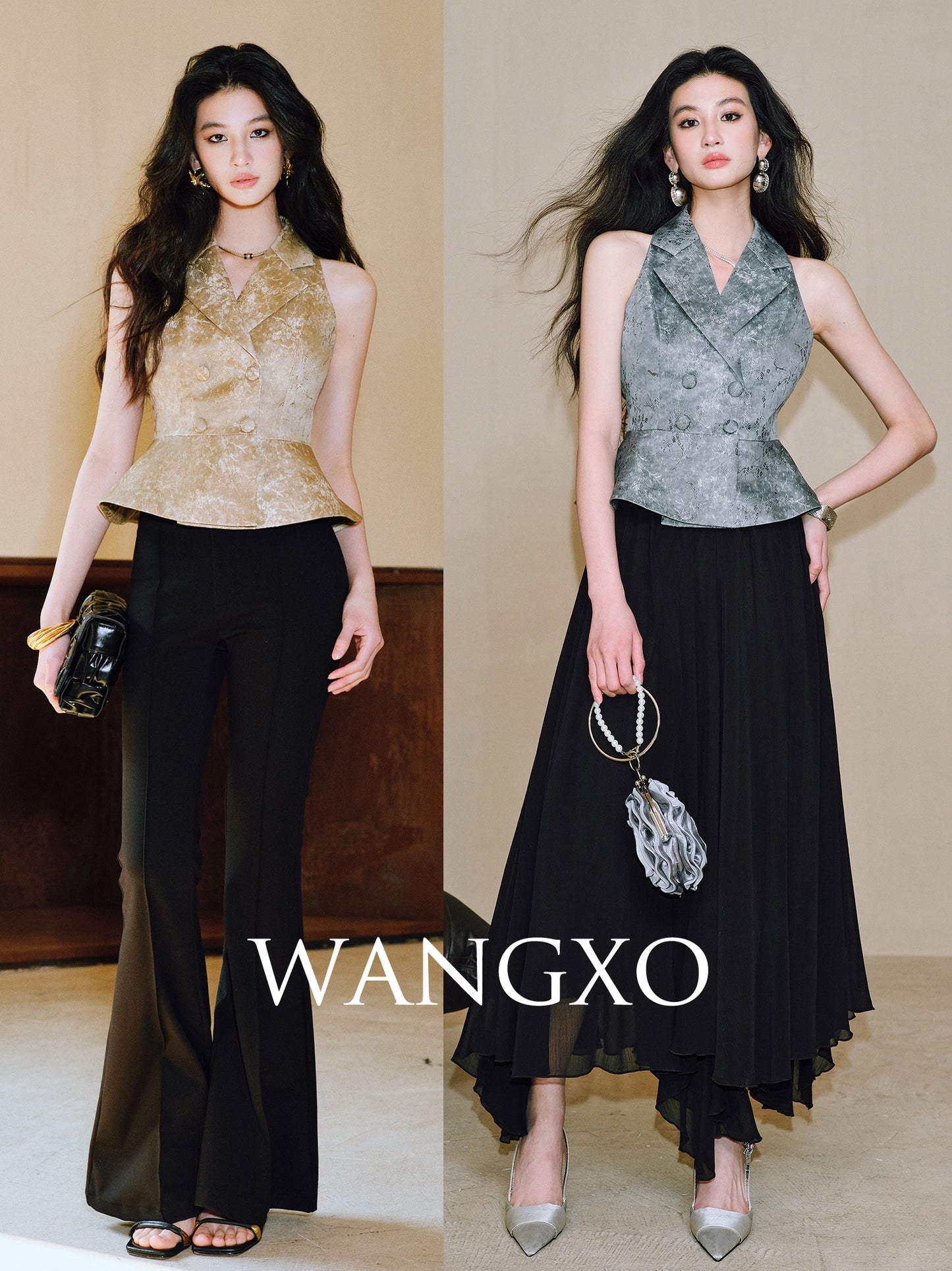 WANGXO Plum Steel Jacquard Suit-Collar Umbrella Waist Vest - VEXIS.