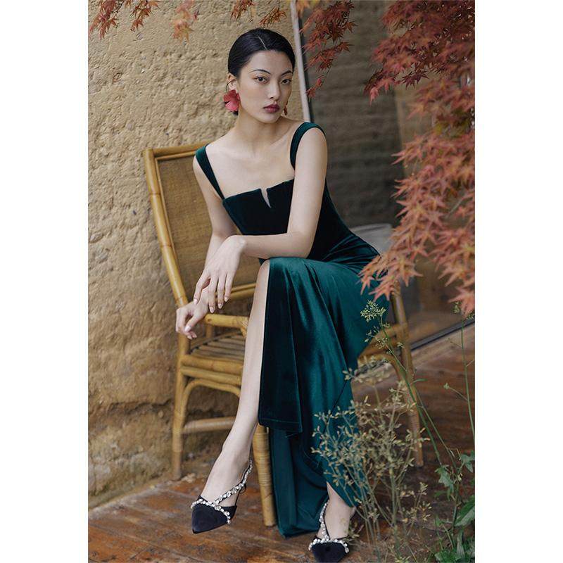 GOUDIN Evening Vintage Velvet Dress-XAVIER.