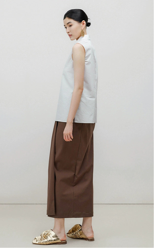 ZHUCHONGYUN White Chinese Buckle Stand Collar Sleeveless Shirt-GINTOKI.