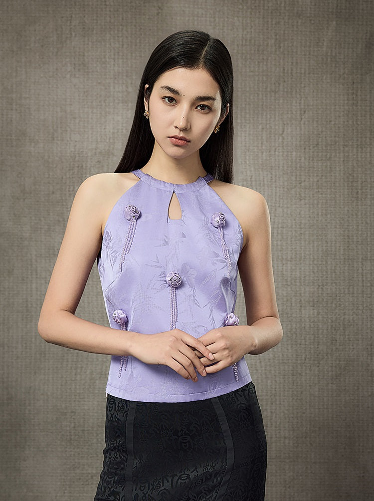 HECO Sleeveless Halterneck Handmade Rose Tassel Vest - BACK.