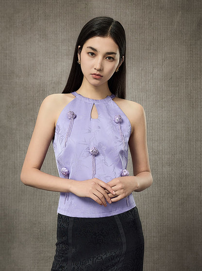 HECO Sleeveless Halterneck Handmade Rose Tassel Vest - BACK.