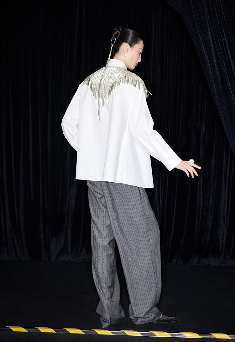 M essential Mackay designer handmade chain mail fringe embellished collar shawl - SIND.