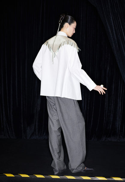 M essential Mackay designer handmade chain mail fringe embellished collar shawl - SIND.