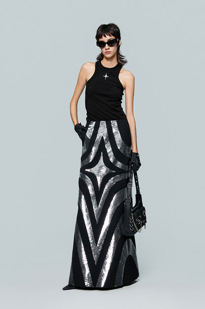 ANNAKIKI skirt acetic wool 4-pointed star spliced skirt-ANIRA