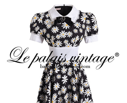Le Palais Vintage   Doll Puff Sleeve Cinched Waist Dress-FANA