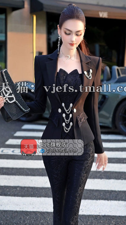 VJE long sleeve jacket flared pants two-piece suit-HWA.
