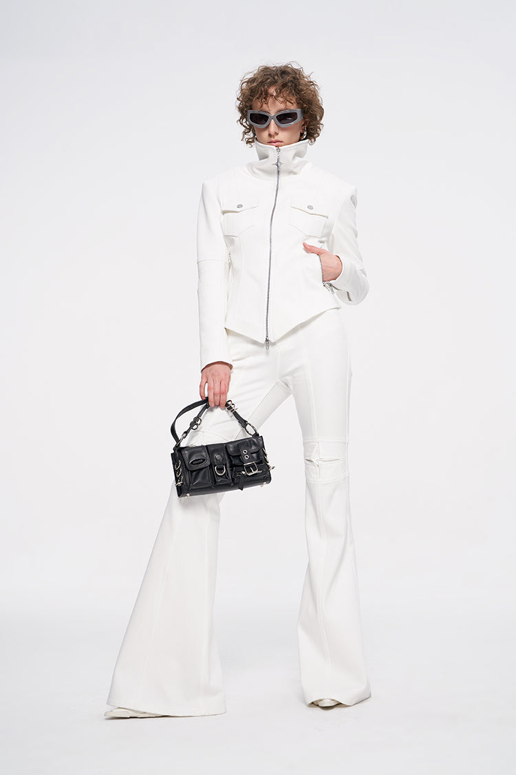 ANNAKIKI White four-pointed star function motorcycle short jacket-TROYARD