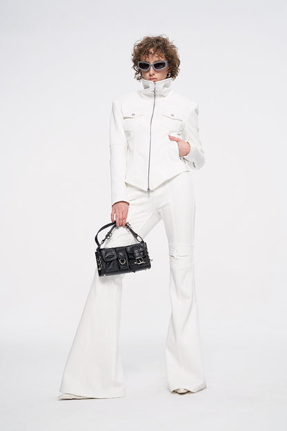 ANNAKIKI White four-pointed star function motorcycle short jacket-TROYARD