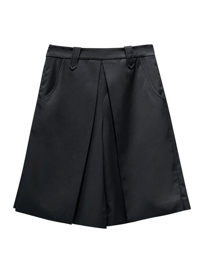 ANNAKIKI Casual Underwear Pleated Twill Simple Medium Pants-ROXIANNA