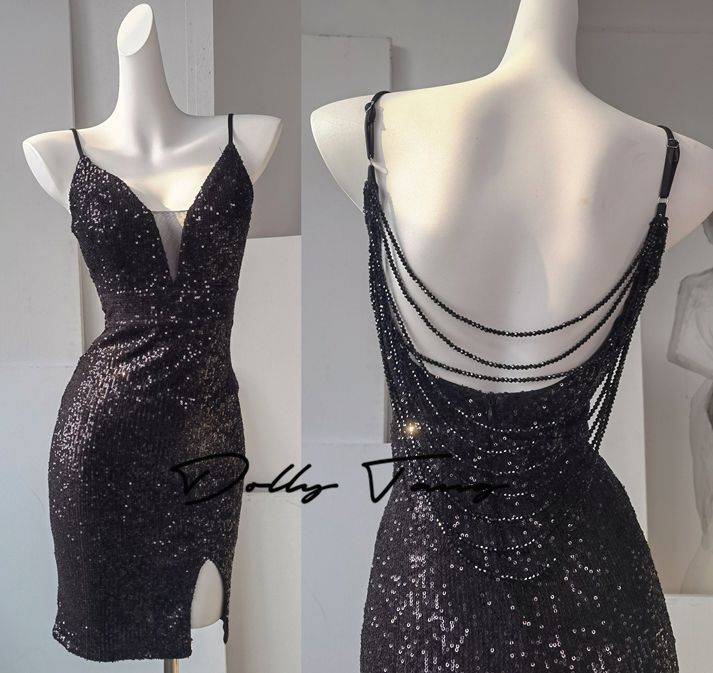 DOLLY Elegant Deep V-Neck Sleeveless Sequin Long Slim Fit Evening Dress-IVONNE