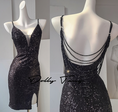 DOLLY Elegant Deep V-Neck Sleeveless Sequin Long Slim Fit Evening Dress-IVONNE