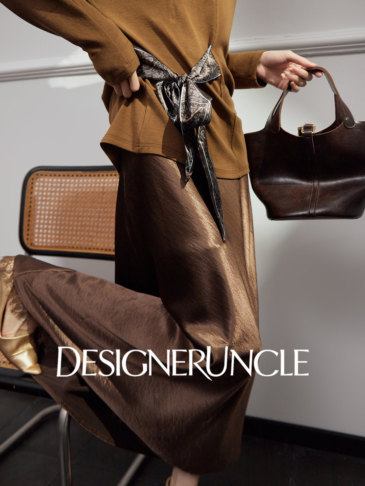 DGU "Gilded" high-waisted skirt acetate velvet drape - Kyla.