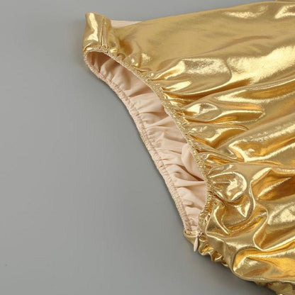 DOLLY Gold Slant Collar Off Shoulder Pleated Body Hug Midi Dinner Dress-AURELIA