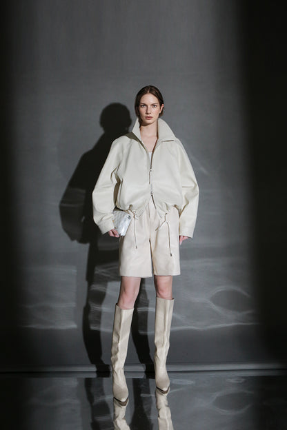 PIAOIN Short Straight Leather Soft Shorts Thin Pants Versatile Spring-BELLA