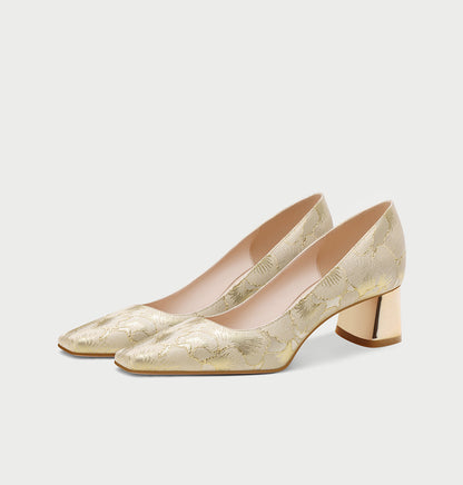 Pjjuu  golden champagne gold square block heels - Semma