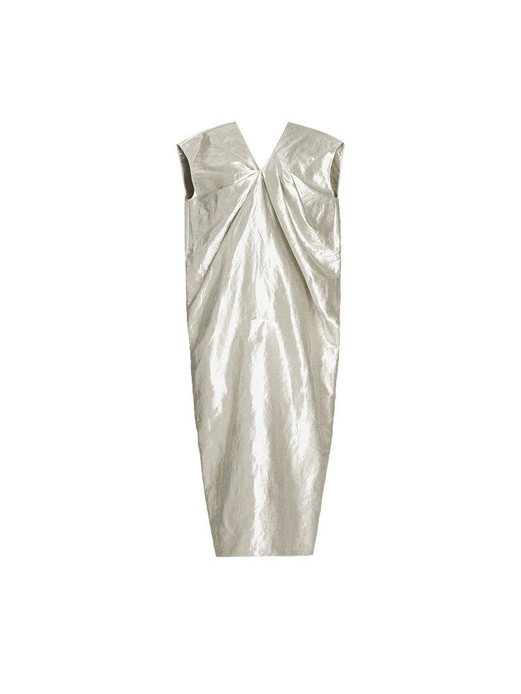 ZHUCHONGYUN silver Chinese silhouette V-neck slimming dress--SAKURA.