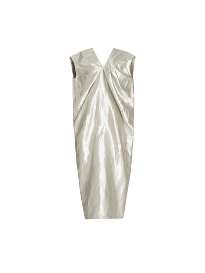 ZHUCHONGYUN silver Chinese silhouette V-neck slimming dress--SAKURA.