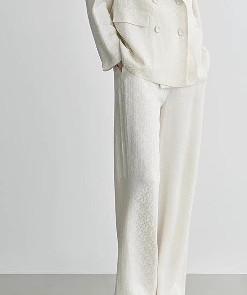 COMME MOI Lv Yan designer summer women's fashion simple white jacquard straight-leg pants - ADDISON.